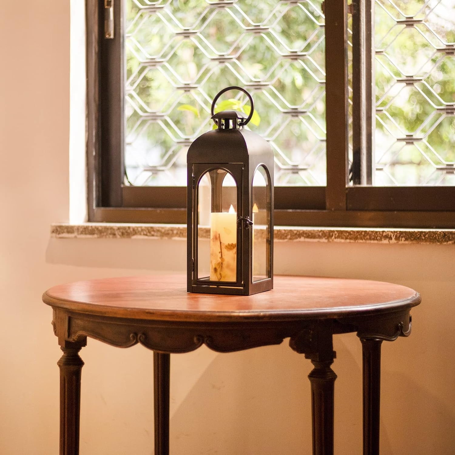16 Inch Black Hurricane Lantern With Clear Glass Panels For Garden Living Room Indoor Outdoor Parties Weddings Balcony