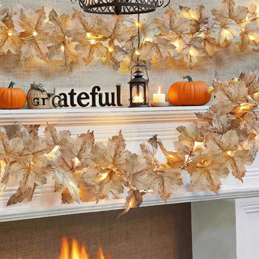 WKSCLPAI Halloween Maple Leaf Garland, Fall Vine Wreaths for Autumn Festivities Decor,Seasonal Garlands for Home,Halloween & Fall Decorations