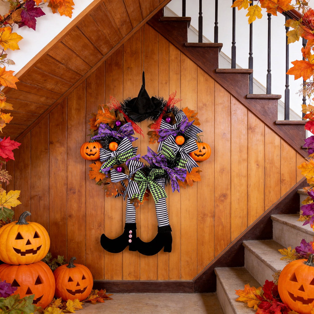 AGCAN Halloween Wreaths for Front Door, 17 Inch Pre-Lit Halloween Wreaths with Bats & Deadwood, Halloween Decorations for Door,Porch,Window,Indoor and Outdoor Decor