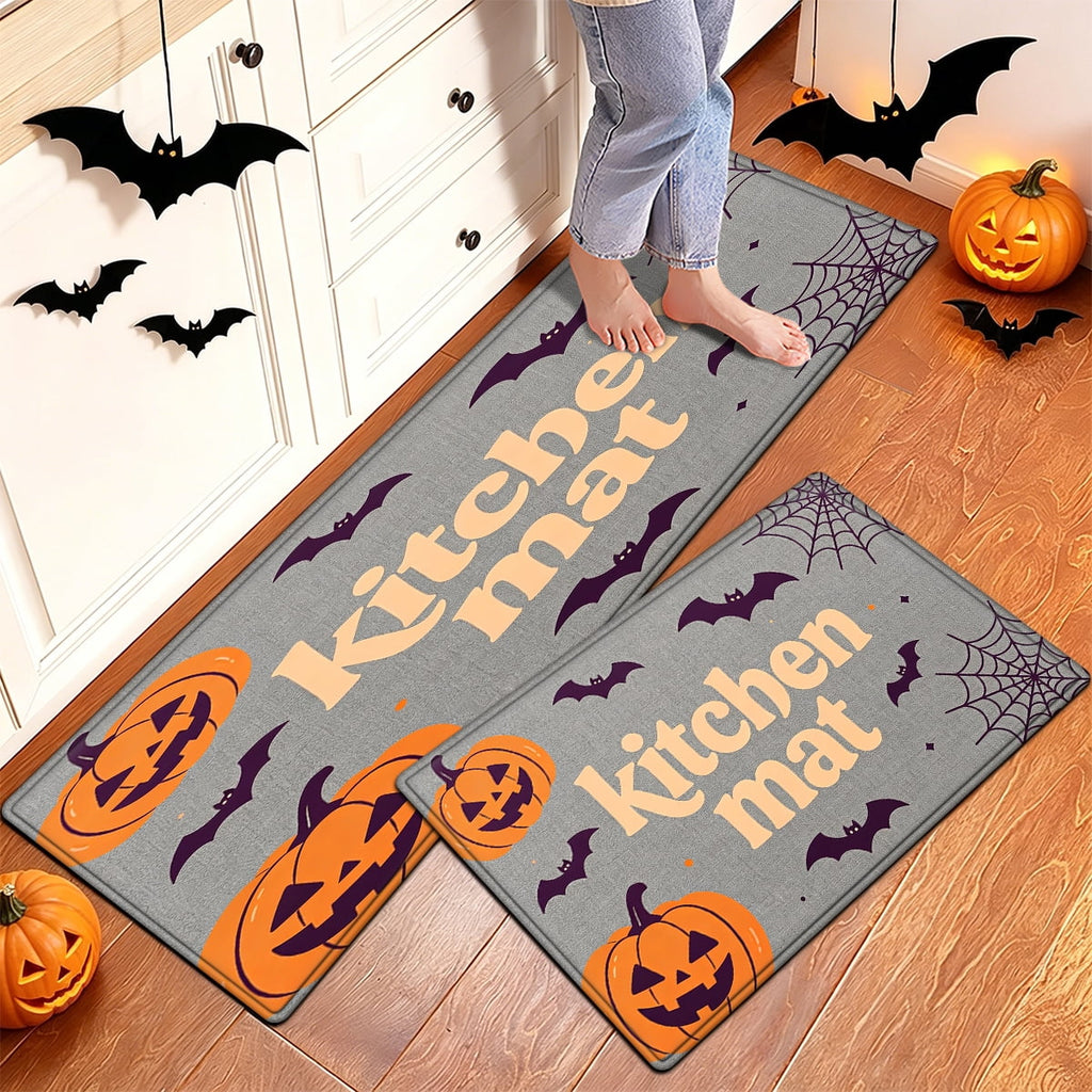 YIMEIS Halloween Pumpkin Lanterns 3Pcs Flannel Mat and Kitchen Rugs Set,Soft Non-slip,Perfect for Home Bathroom