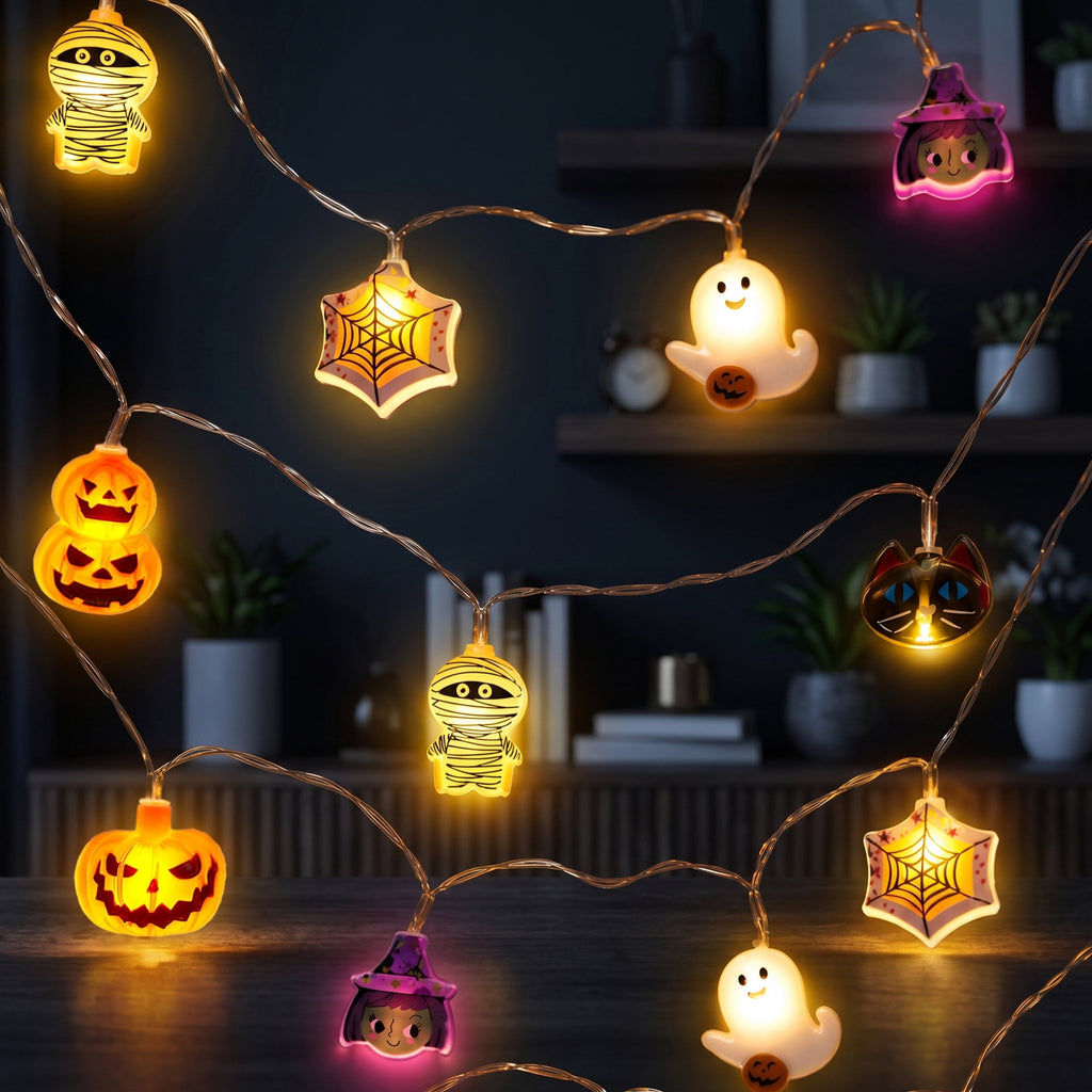 Joyfy 19.7ft Halloween Lights,30 LED Waterproof 3D Pumpkin Ghost Battery Operated String Lights with Timer 8 Lighting Modes Fairy Light for Window Indoor Outdoor Decor Halloween Party Decorations