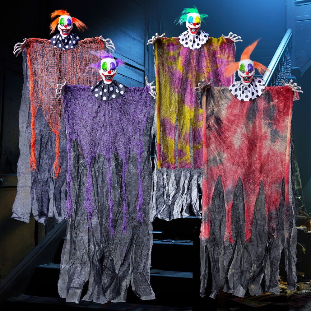 Joyfy 65" Halloween Hanging Scary Clown Decorations with Chain, with LED Lights Talking Animatronics Decor Outdoor Indoor for Haunted House Lawn Yard Patio