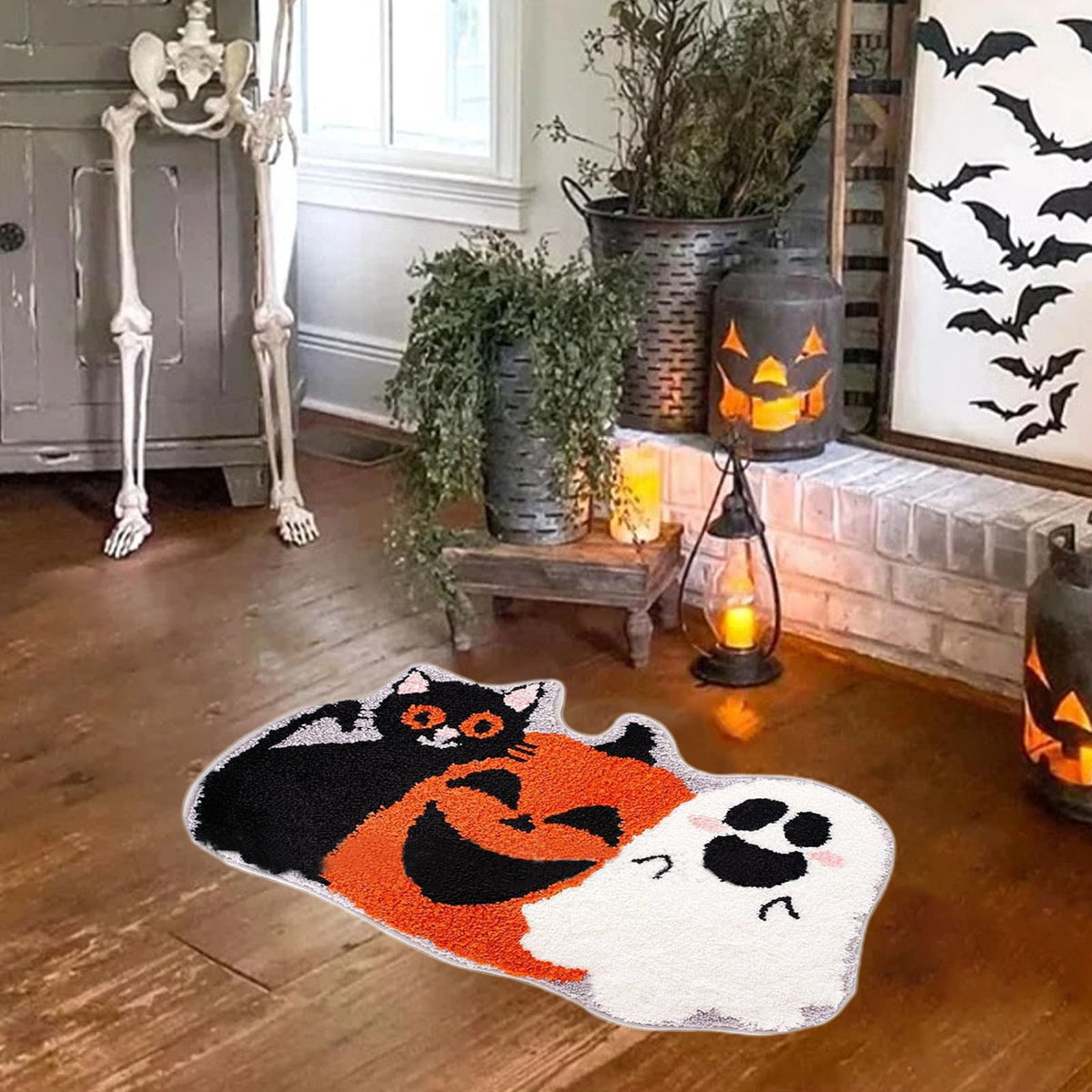 HOARBOEG Halloween Bath Mat, Non-Slip Pumpkin Rugs, Fall Thanksgiving Kitchen & Bathroom Decor Doormat, Soft Floor Mat with Rubber Back, 19.6*31.4in, Machine Washable Door Mats