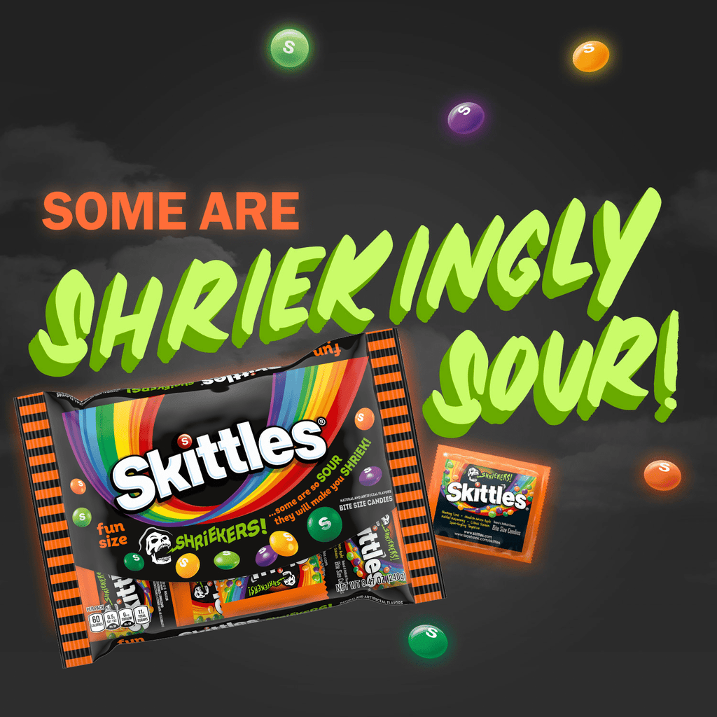 Skittles Shriekers Sour Fun Size Halloween Chewy Candy - 8.47 oz Bag