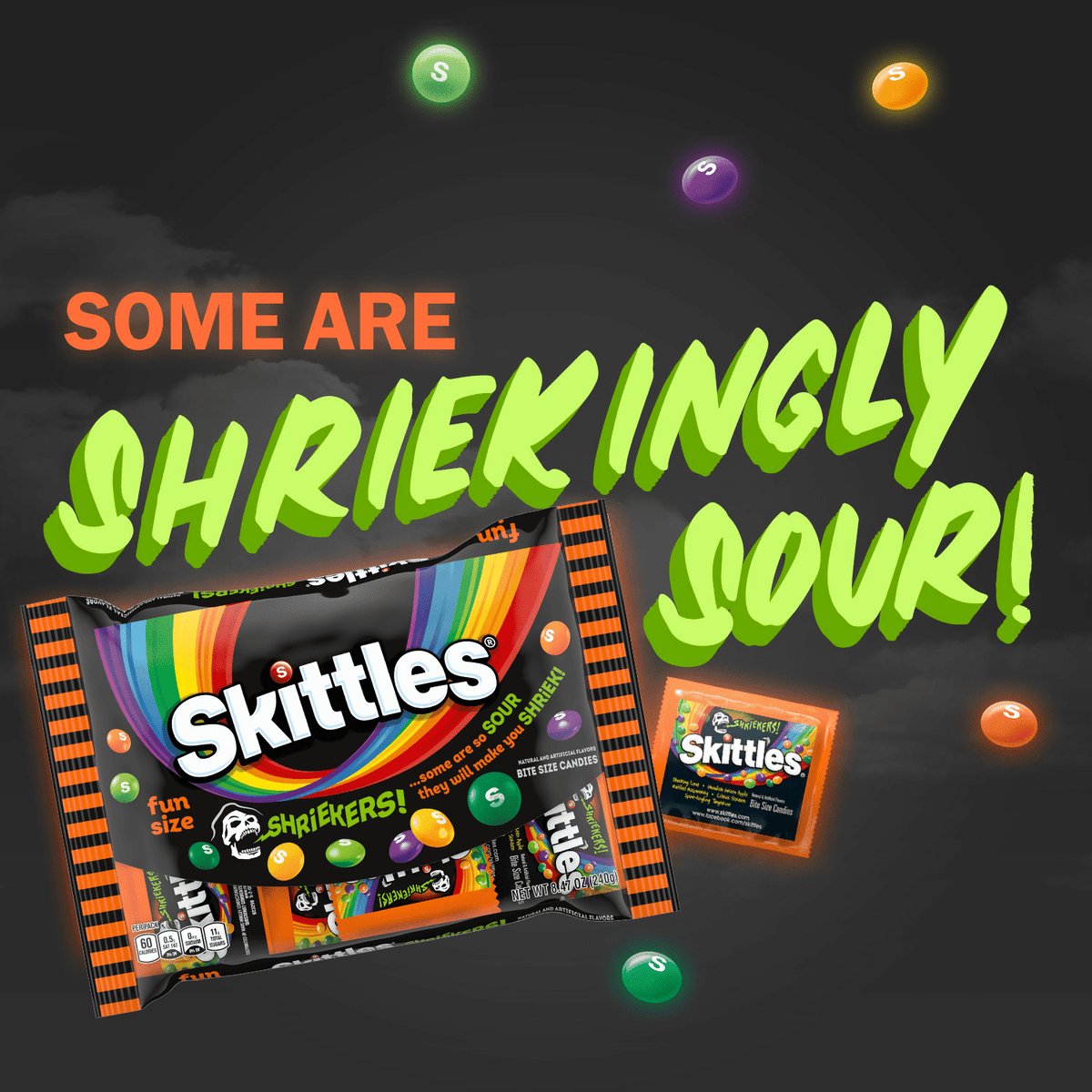 Skittles Shriekers Sour Fun Size Halloween Chewy Candy - 8.47 oz Bag