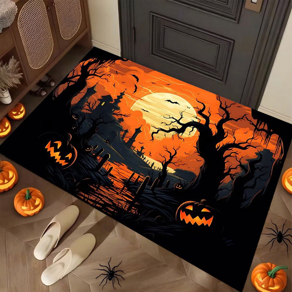 Xuniizn Halloween Mat, 16X24" Velvet Halloween Door Mat for Outside Entrance, Spooky Halloween Rug for Outdoor & Indoor, Non Slip Washable Halloween Doormat, Halloween Bathroom Decor