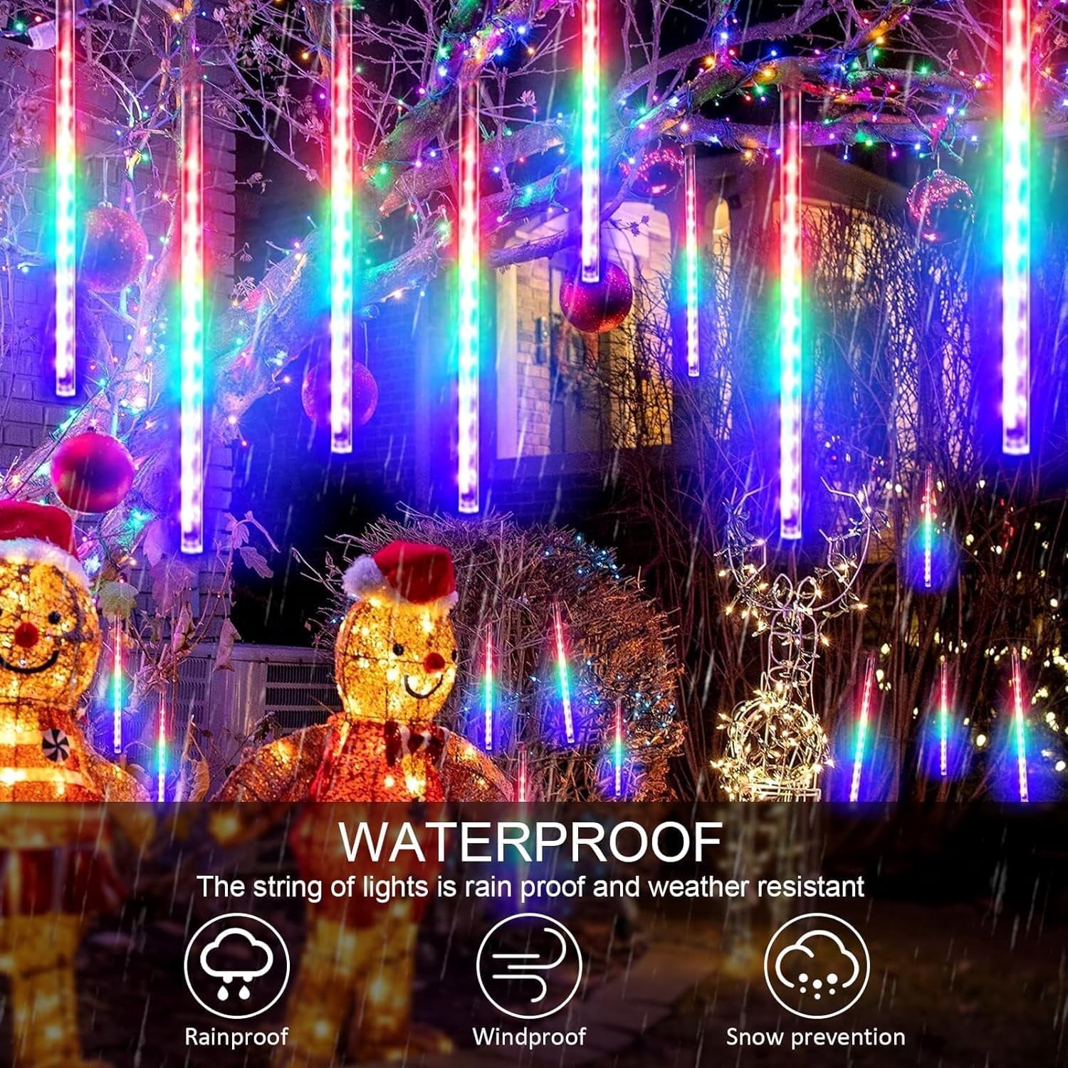 LED Outdoor String, Rain Lights,Meteor Lights,Meteor rain Lights 30cm 10 Tube Solar rain Lights with for Christmas Parties Wedding Christmas Tree