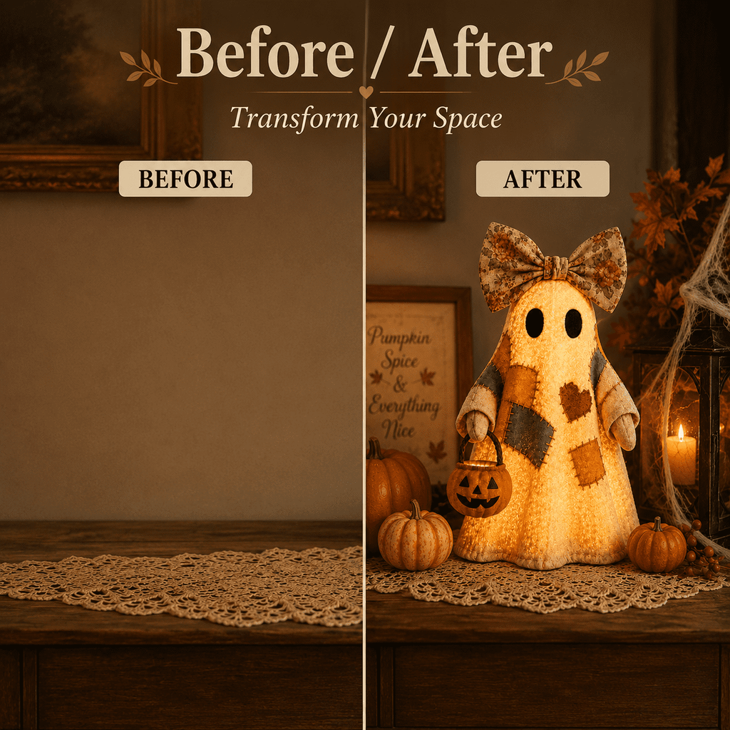 Diceymbol Halloween Decorations and Fall Decor, Halloween Venue Decoration Ghost Props LED Illuminated Ghost Decorations for Tabletop, Mantel, Shelf Indoor Outdoor 9.05 inch