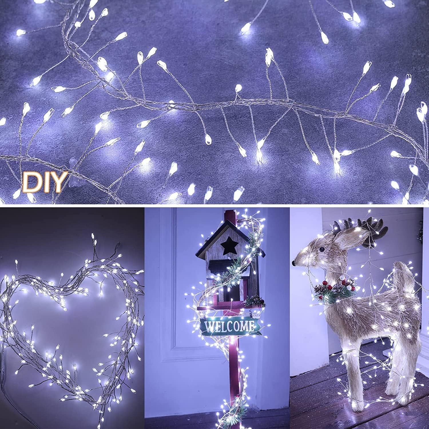 Mini Firecrackers String Light 19.68Ft 200 LED USB Operated 8 Modes Cluster Chain Fairy String Lights with Remote Control Firefly Lights for Xmas Party Home Garden Decoration