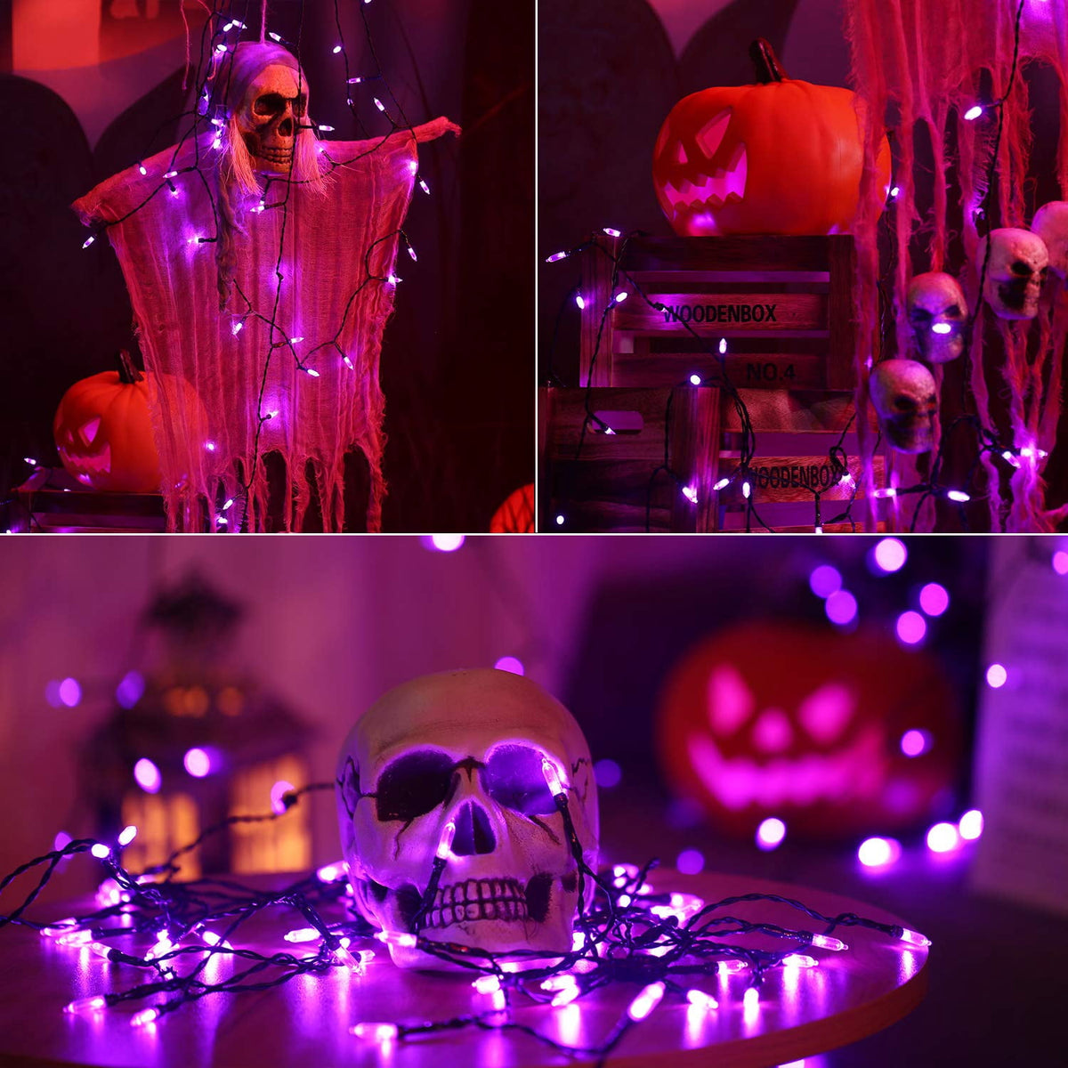 TETOU Halloween Lights, 33ft 100 LED Battery Halloween Lights, 8 Modes String Lights with Timer, Indoor Outdoor Waterproof mini Lights String for Halloween Bedroom Patio Decor - Orange & Purple
