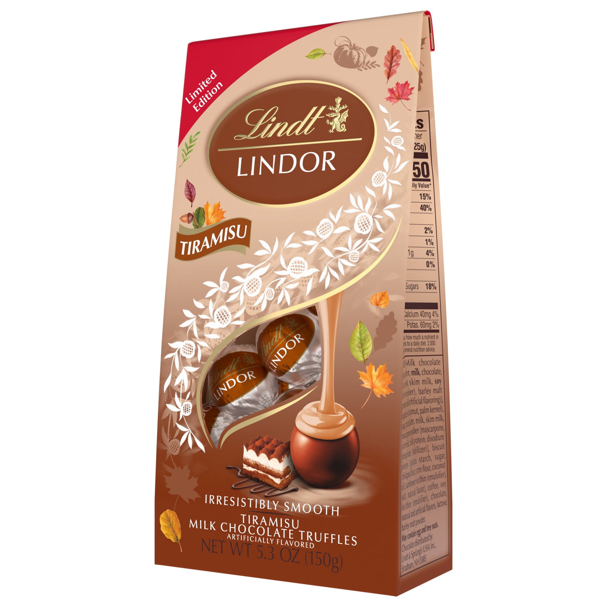 Lindt LINDOR Fall Tiramisu Milk Chocolate Candy Truffles, 5.3 oz. Bag