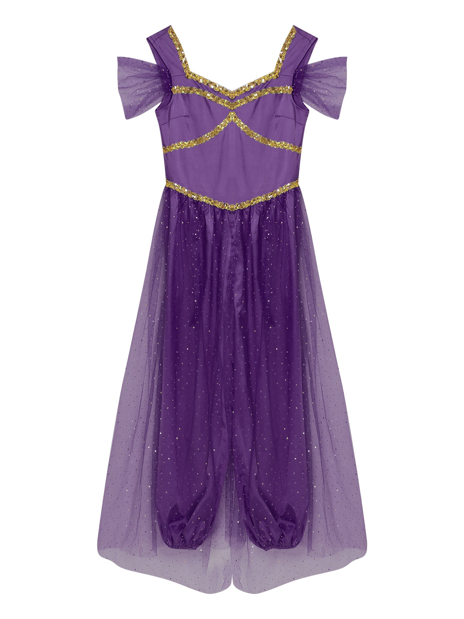 Aislor Women Halloween Arabian Princess Cosplay Costume Sequins Belly Dance Romper Jumpsuit Fancy Dress Lake Blue L