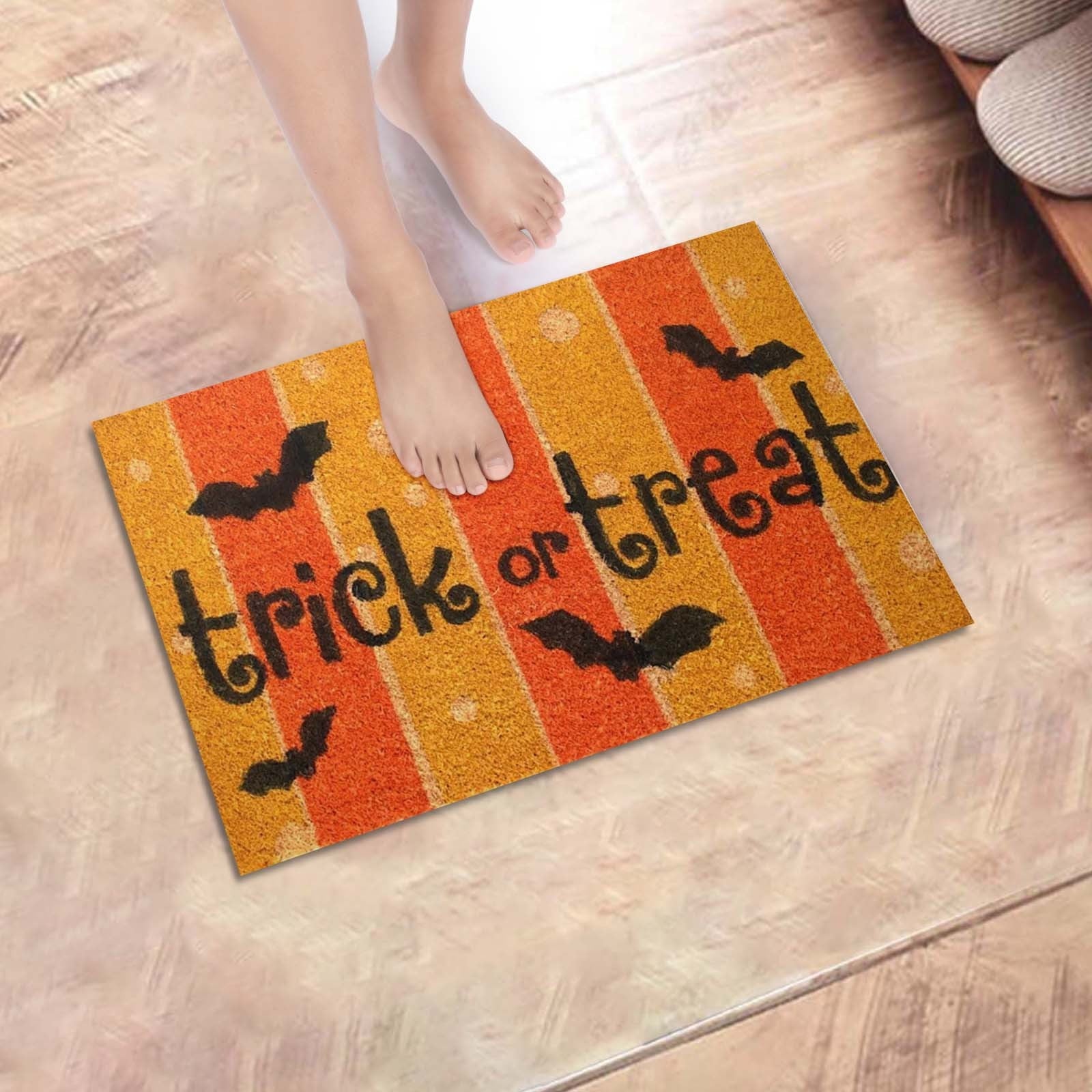 Wovilon Halloween Area Rug Doormat, Black Castle Front Door Mat Non Slip Rubber Backing, Happy Halloween Orange Indoor Outdoor Entrance Mats, Halloween Home Decor Outdoor Rug, 16 X 24 Inches