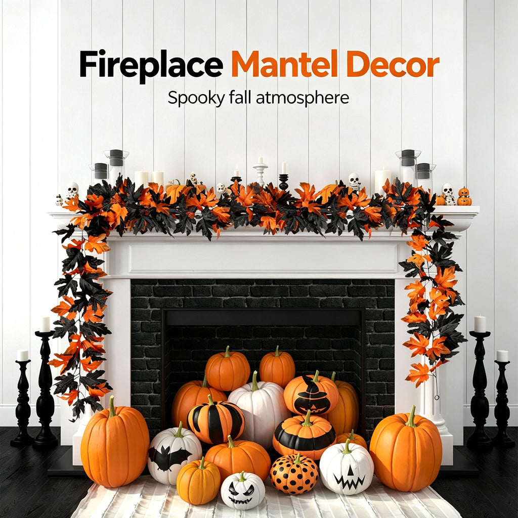 WKSCLPAI Halloween Maple Leaf Garland, Fall Vine Wreaths for Autumn Festivities Decor,Seasonal Garlands for Home,Halloween & Fall Decorations