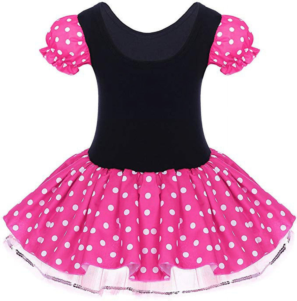 KAWELL Toddler Girls Polka Dot Tutu Dress with Ear Headband, Kids Character Inspired Costume Outfit for Halloween, Theme Park, Birthday Party, Child 4-5Y