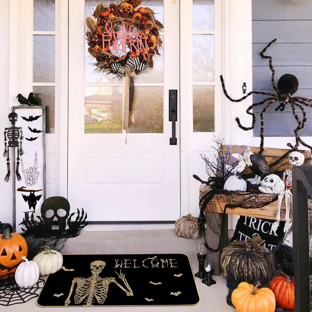 ASKETAM Halloween Doormat Indoor/Outdoor Non-Slip Carpet 19.5" x 31.3" (Happy Skeleton Bat)