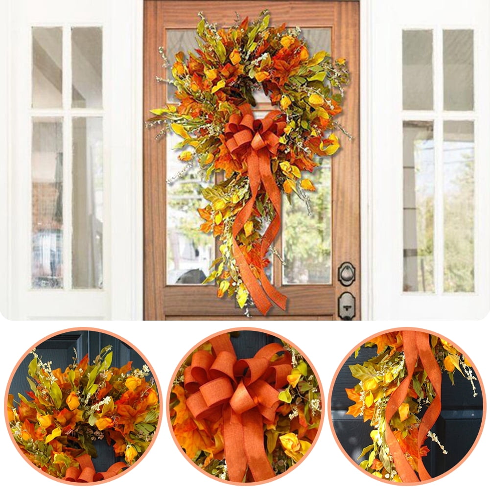 Yucurem 23.62" Fall Wreaths for Front Door, Artificial Maple Leaves Wreath for Christmas Halloween Thanksgiving Harvest Farmhouse Porch Decor
