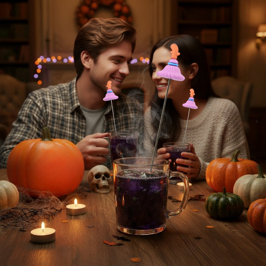 Stainless Steel Mixing Spoon for Cocktails – Halloween Barware, 304 Food - Grade Stirring Rod with Ghost, Witch Hat, Bat & Pumpkin Designs,Orange