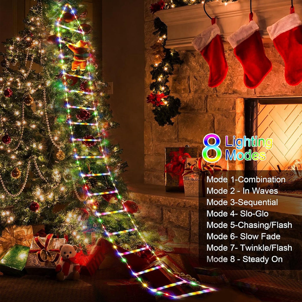 Morfone Christmas Decorations LED Ladder Lights with Climbing Santa Claus, 10.5ft Christmas Decorative String Lights for Indoor Outdoor, Window, Garden, Home, Wall, Xmas Tree Decor, Multicolor