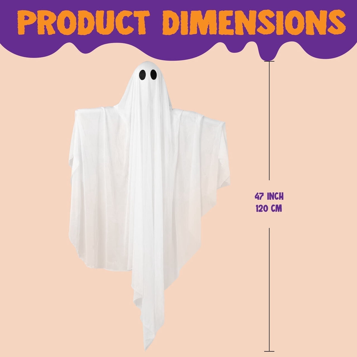 Joyfy 47inch Halloween Decorations Outdoor Hanging Ghost,Light up White Ghosts with Spooky Warm White LED Light,Halloween Outdoor Yard Porch Decorations,Haunted House Decorations