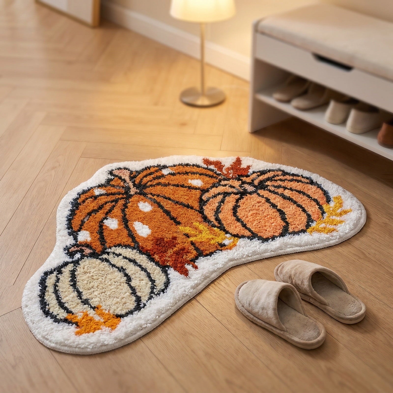 Fall Area Rug Maple Leaf Pumpkin Imitation Wool Mat 27.56x27.56in Polyester Skidproof & Soft for Living Room Bedroom Entryway Fall Doormat by MPOISVA