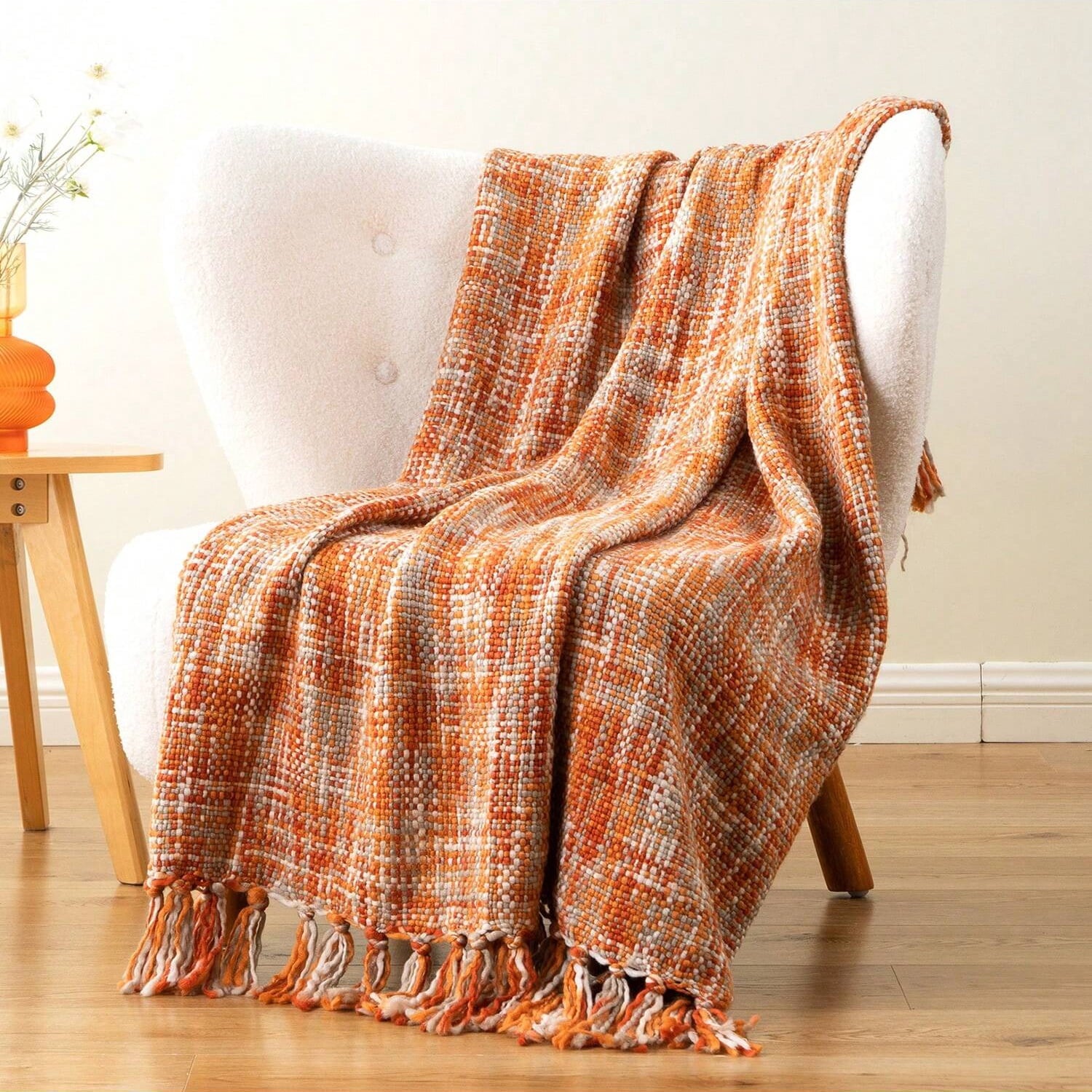 Orange Throw Blanket for Couch,Decorative Fall Blanket,Halloween Throws for Home Decor,50"x60"