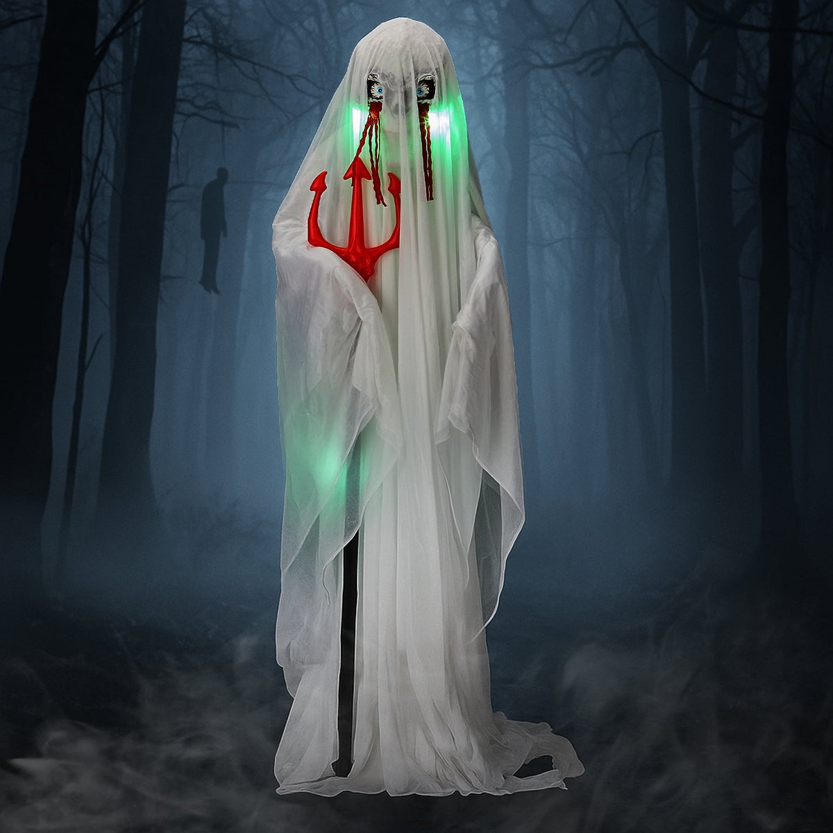UBesGoo 4.5' Hanging Ghost Animated Halloween Decoration Creepy Halloween Skeleton, Halloween Skeleton with sound and lights