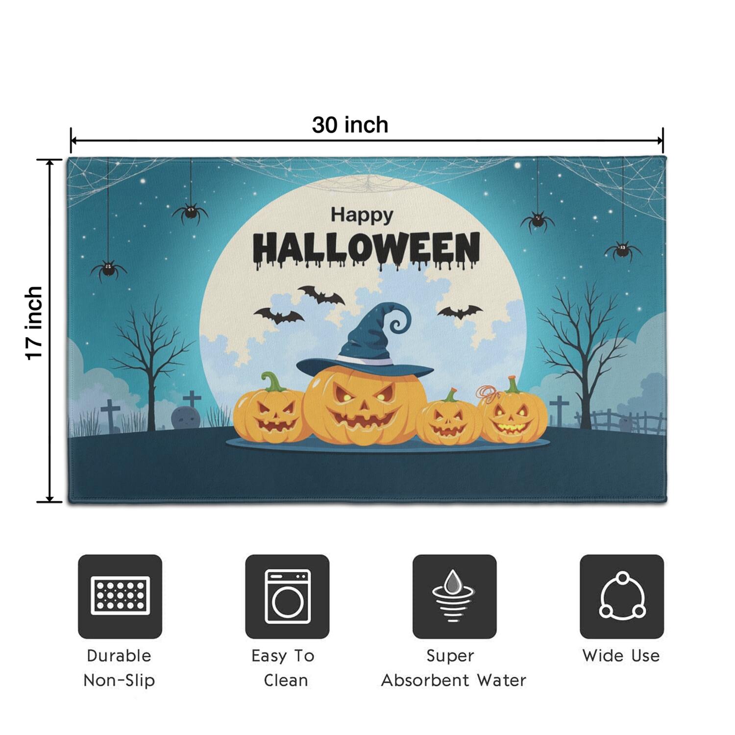 Happy Halloween Door Mat Decorations Spider Bat Doormat Plain the Indoor Door Mat/Outdoor Crystal Velvet 30x17 Inches