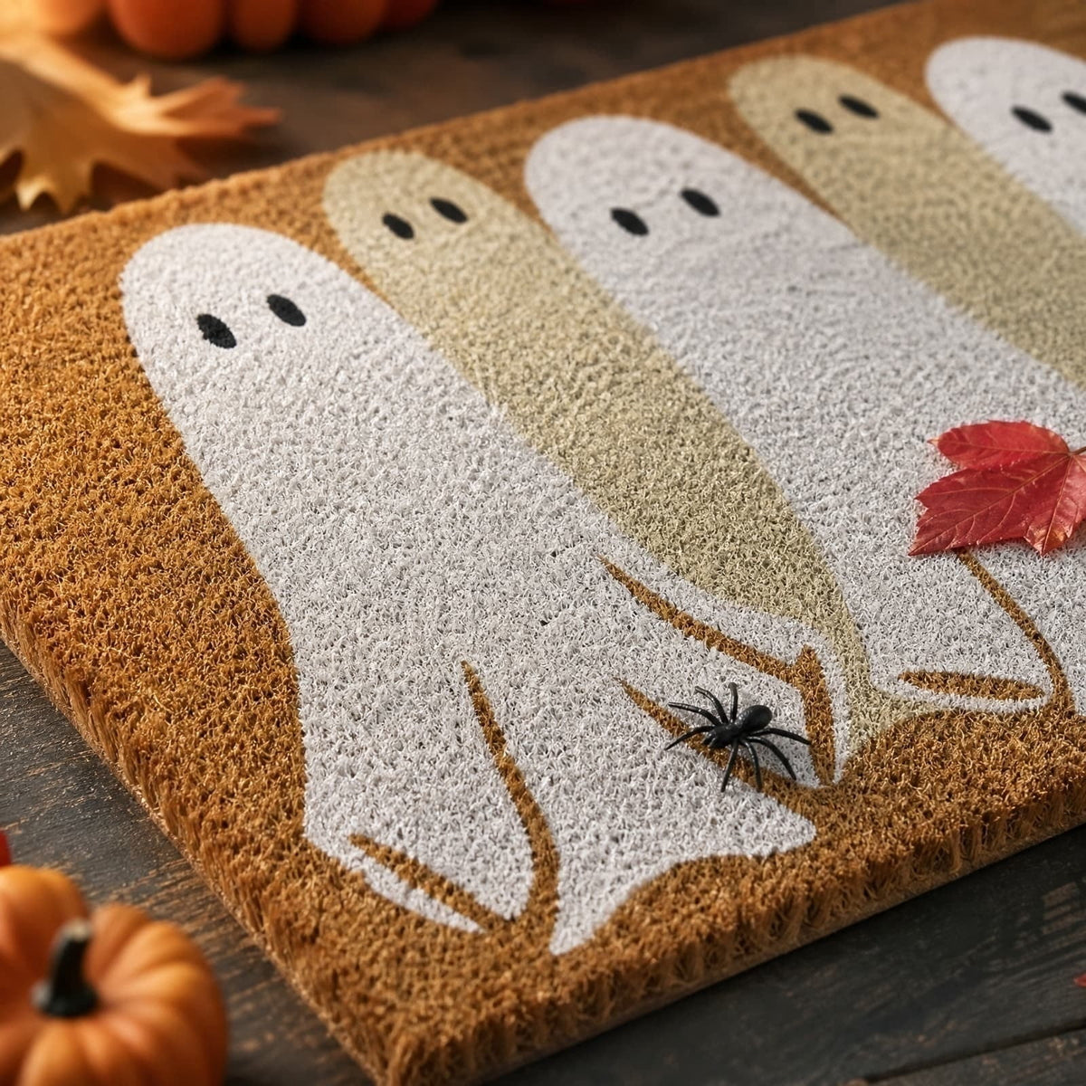 Cute Ghost Family Halloween Doormat - Spooky Fall Welcome Mat with Five Playful Ghosts for Front Porch Entryway Indoor Outdoor Decor