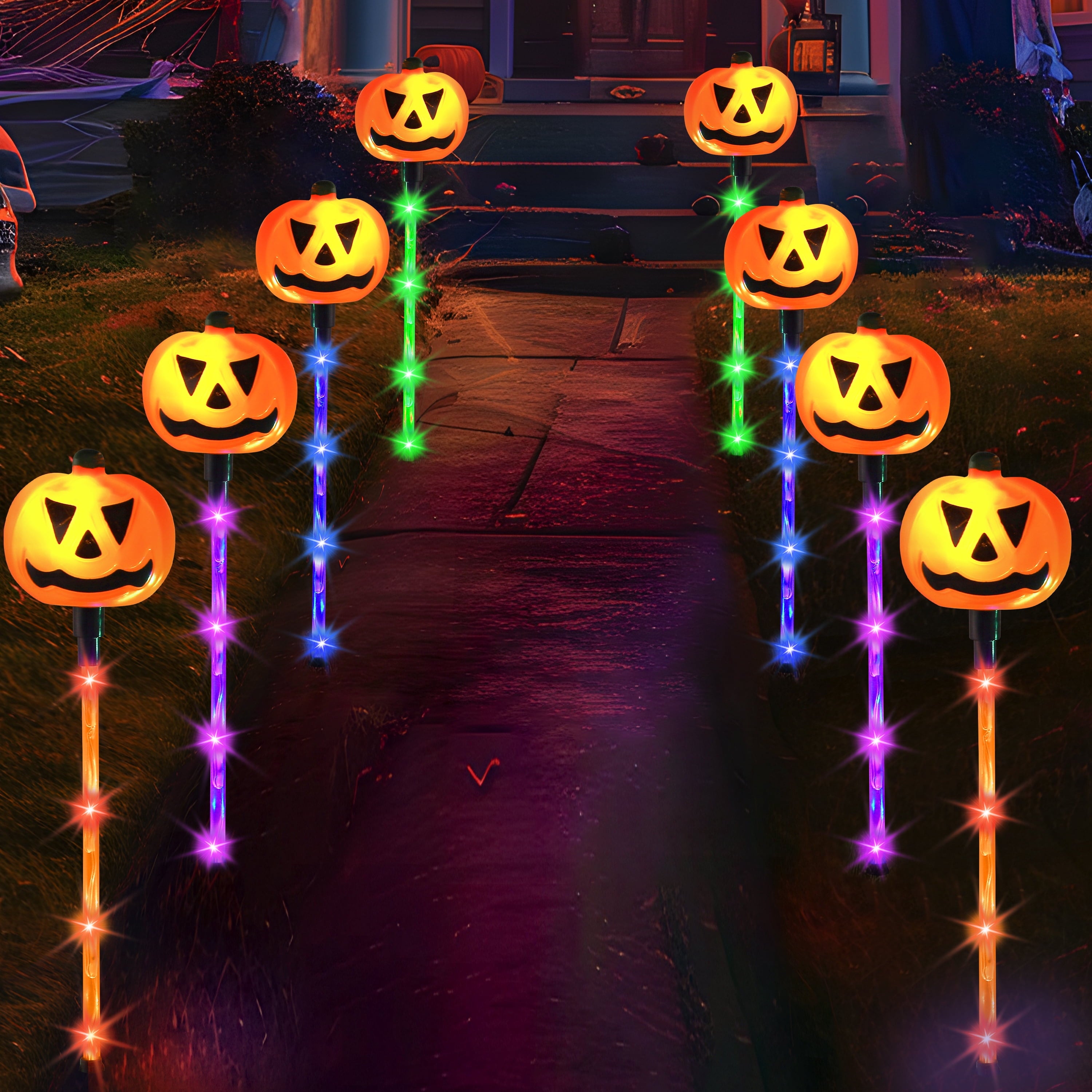 Joyfy 3 Pack Halloween Light up Skeleton Decorations Outdoor,Halloween Graveyard Spooky Skull Stakes Pathway Lights for Halloween Props Yard Decor