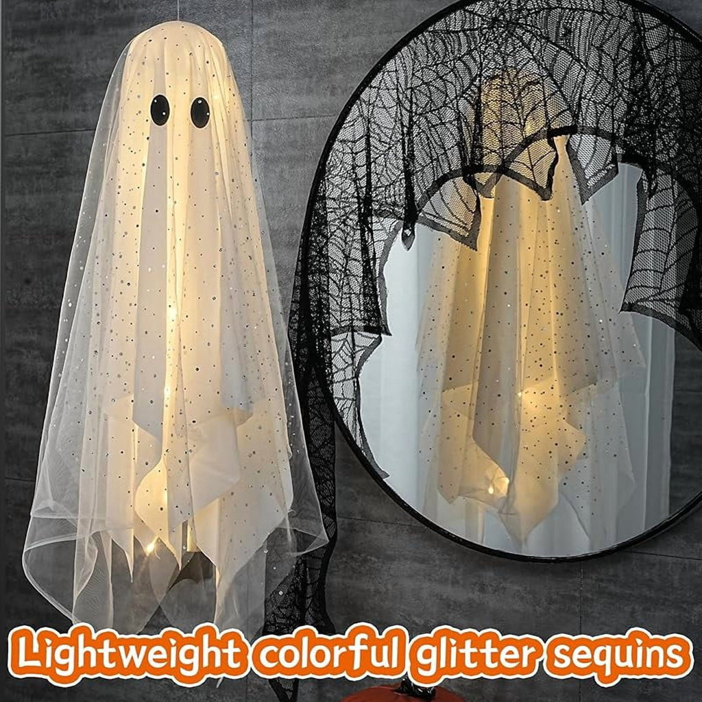2-Pack Halloween Decorations Outdoor, Halloween Party Decorations Indoor, Ghost Decorations with Remote Control String Lights, Halloween Ghost Lights Suitable for Porch, Courtyard, Garden, Lawn
