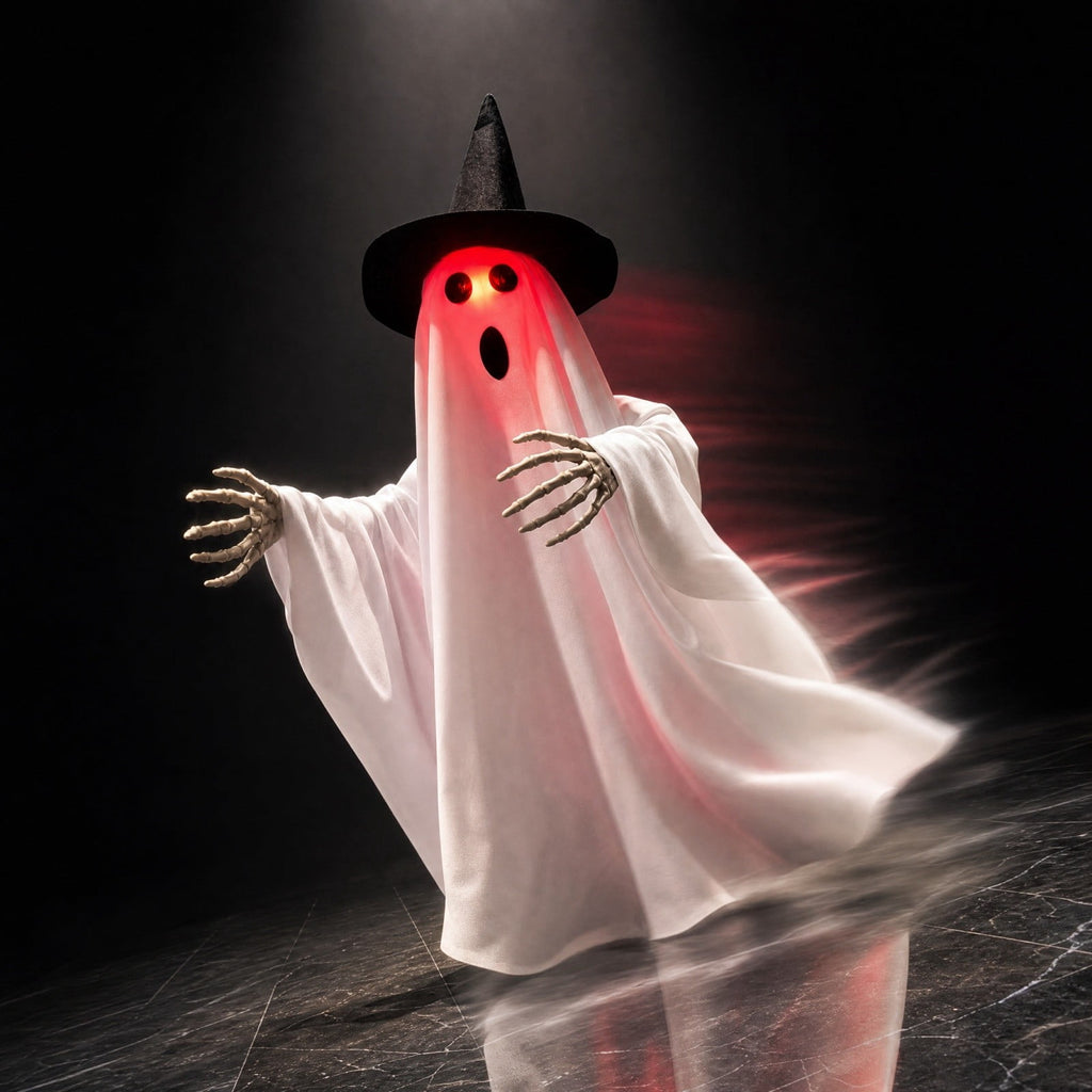 ShengapQ Halloween Luminous Voice Walking and Rotating Ghost, Interactive Voice-Activated Decoration, Spinning Light-Up Halloween Figure, Spooky Animated Ghost for Home and Yard Decor