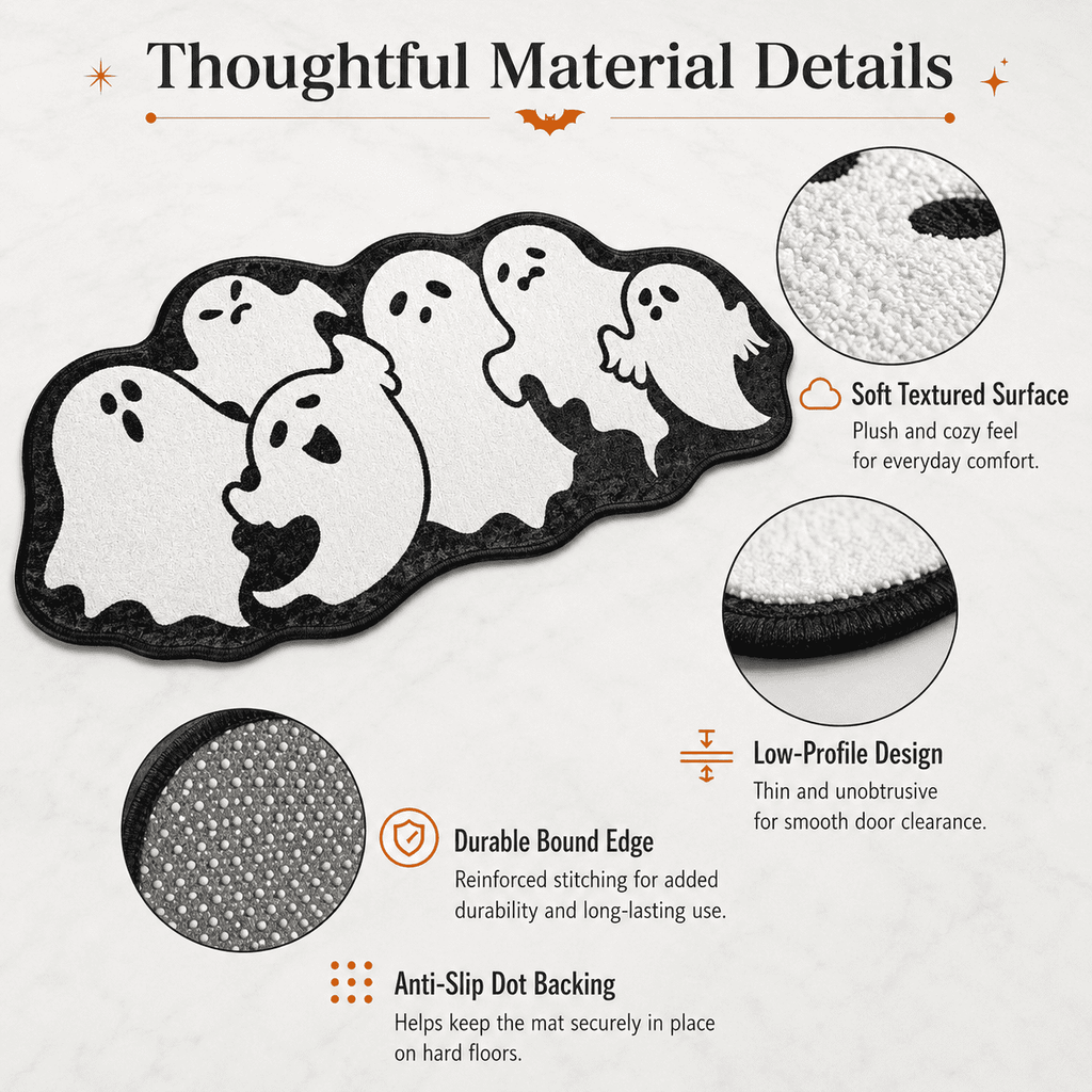 Halloween Ghost Cluster Shaped Welcome Doormat, Cute Ghost Floormat Non Slip Rubber Backing for Halloween Front Porch Entryway Room Decor,40x60cm