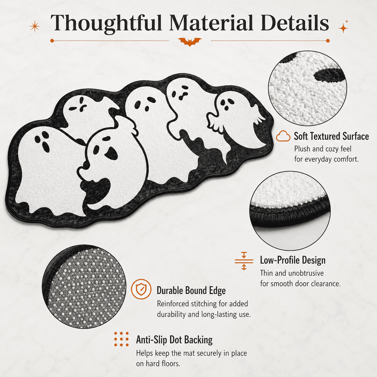 Halloween Ghost Cluster Shaped Welcome Doormat, Cute Ghost Floormat Non Slip Rubber Backing for Halloween Front Porch Entryway Room Decor,40x60cm