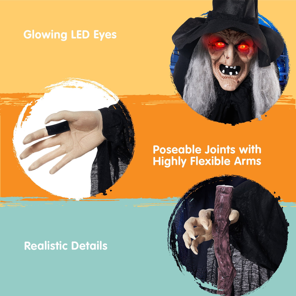 Joyfy 62"Halloween Standing Hunchback Witch with Light, Animatronics Large Halloween Decorations Outdoor, Radar Motion Activated with Creepy Sound & Eyes and Moving Head for Yard Garden Haunted Hous