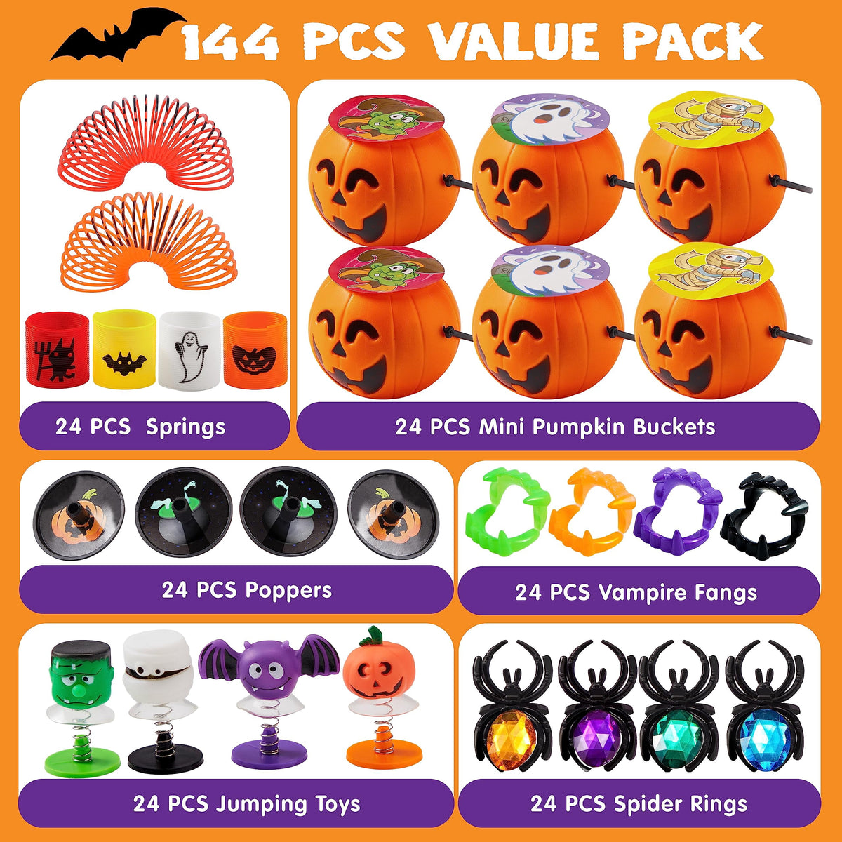 Joyfy 168 Pcs Halloween Stationery Party Favors,Halloween Gifts for Kids,Halloween Goodies Including Halloween Vampire Teeth,Spiders,Stamps,Stickers,Slap Bracelets
