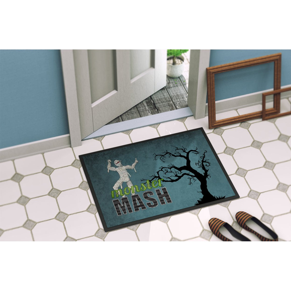 Monster Mash with Mummy Halloween Doormat 18x27