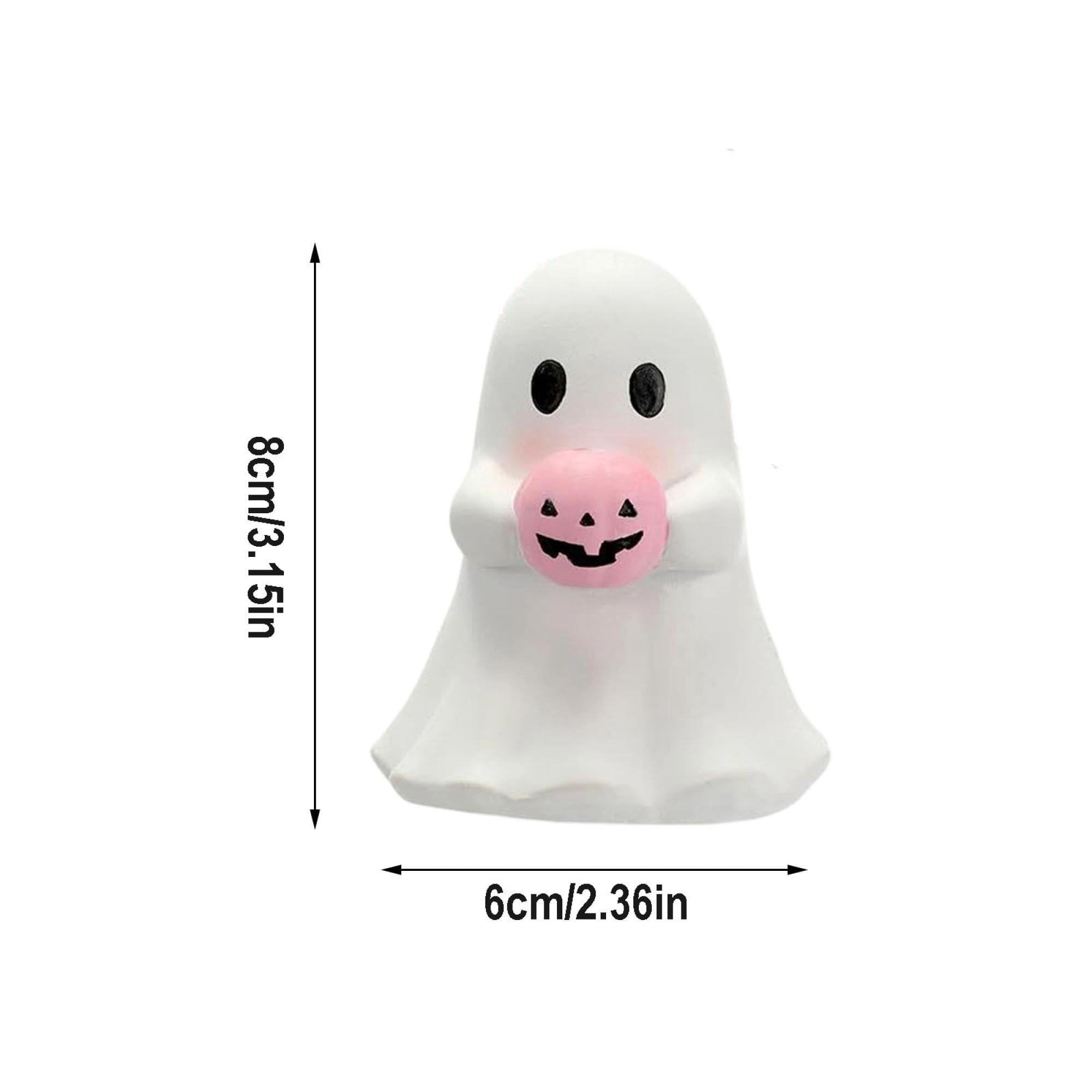 Pink Halloween Decor Ghost Candy Bowl Figurine with Bow and Scalloped Holder for Indoor Tabletop Decor and Party Favor Display