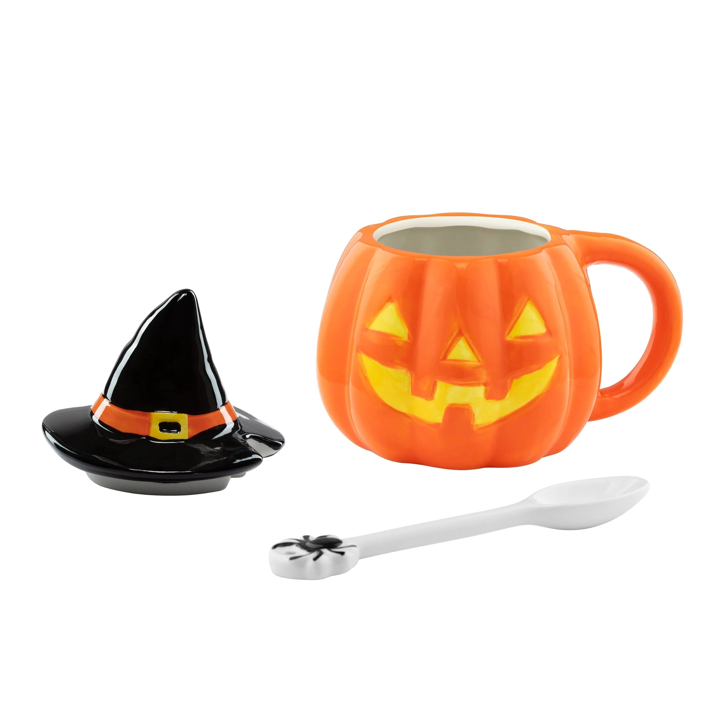 Mr. Halloween 18 oz Lidded Jack-O-Lantern Ceramic Mug with Spoon
