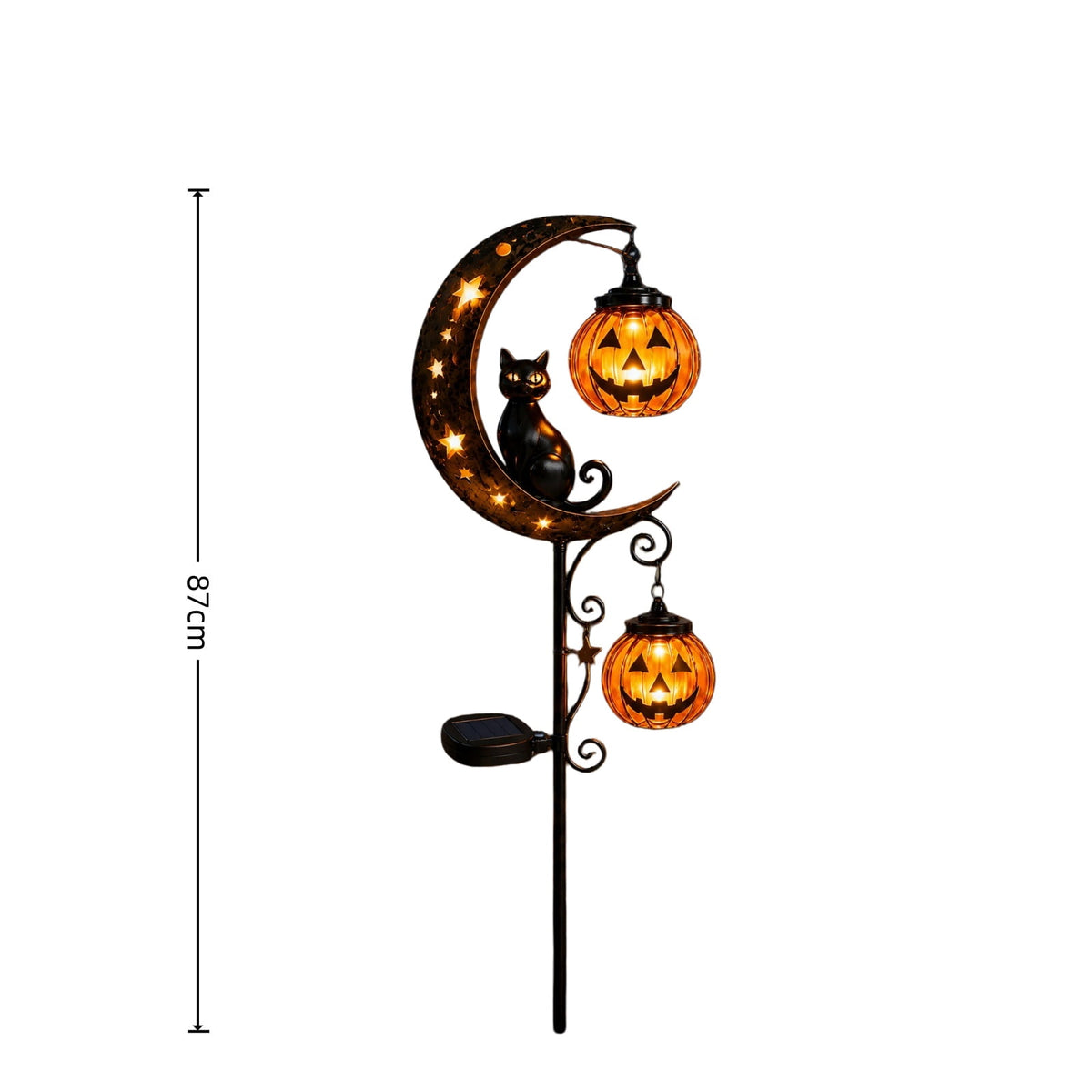 Clearance 35" Halloween Solar Pumpkin Moon Garden Stake Light with Black Cat Outdoor Waterproof LED Yard Decoration Hanging Jack-o'-Lantern for Garden, Patio, Walkway, Porch (C)