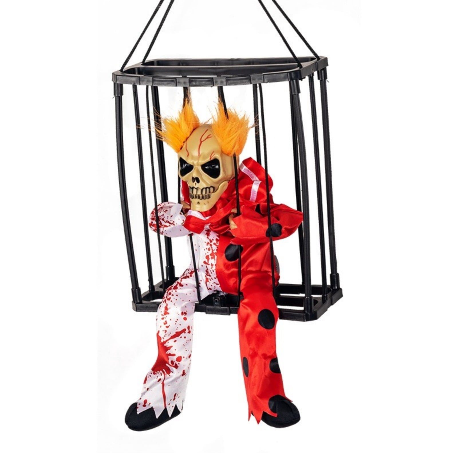 Sahpxhe Halloween Decorations Hanging Ghost Decor, Animated Shaking Caged Skeleton Prisoner with Glowing Red Eyes for Indoor Living Room Party Decor Watermelon Red