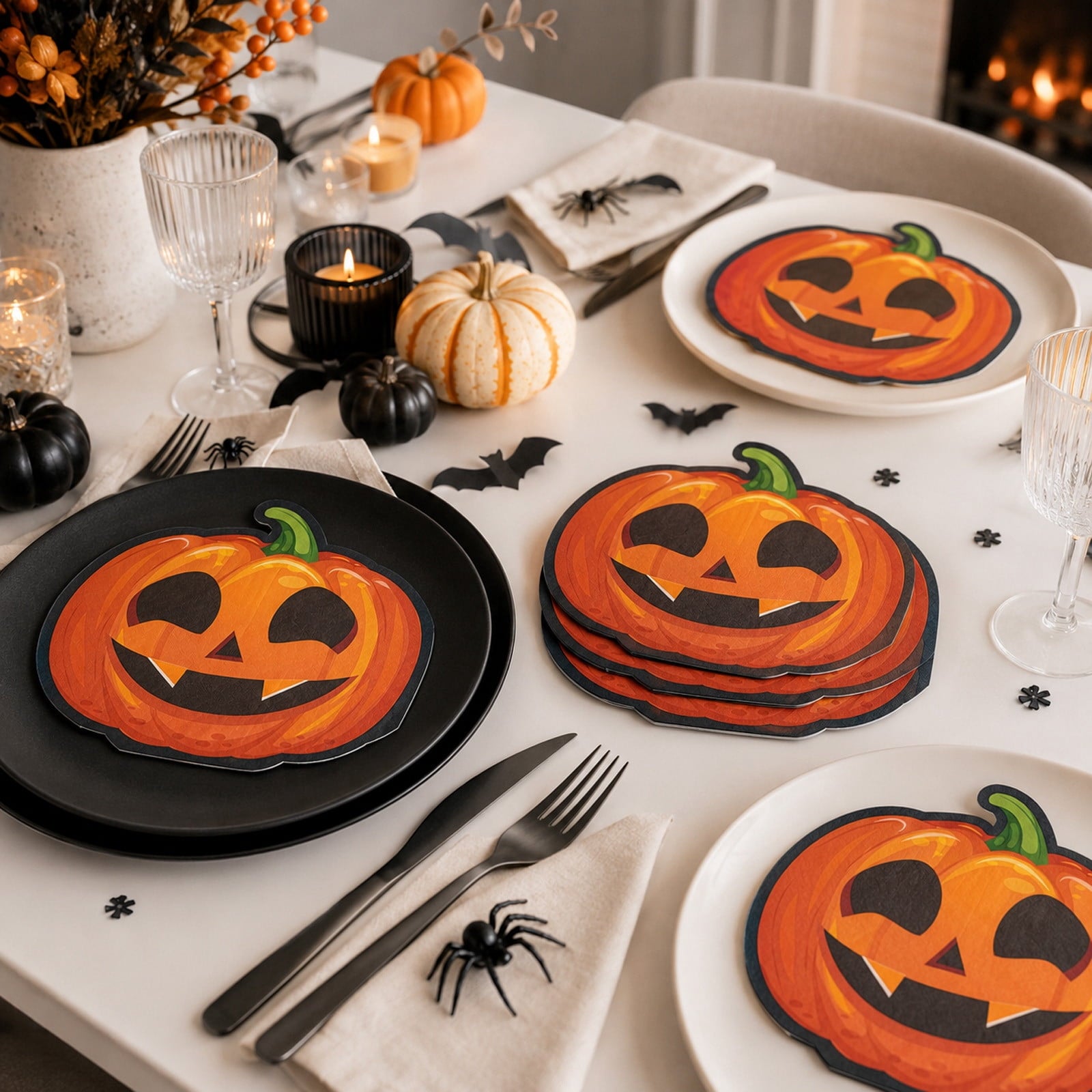 JHyouerji 20 Pack Halloween Pumpkin Disposable Paper Napkins Purple Absorbent Cocktail Dessert Napkin Holiday Party Table Disposable Decor Thanksgiving Party Supplies