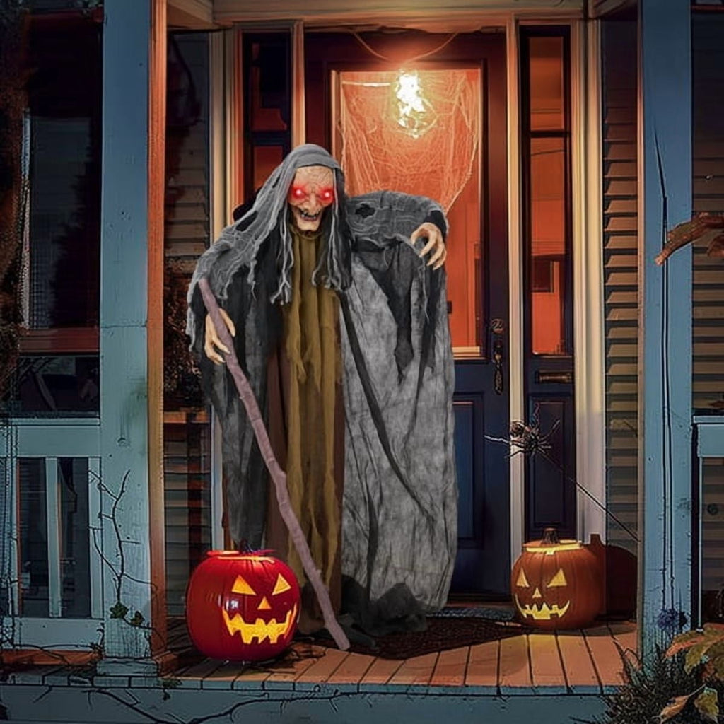 Alvantor Halloween Animated Decorations - 5.3 FT Sensor-Activated Animatronic Witch with Staff, LED Eyes and Swaying Motion