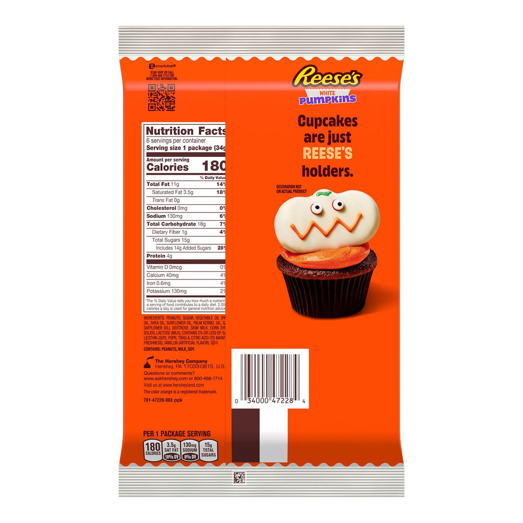 Reese's White Creme Peanut Butter Pumpkins Halloween Candy, Packs 1.2 oz, 6 Count