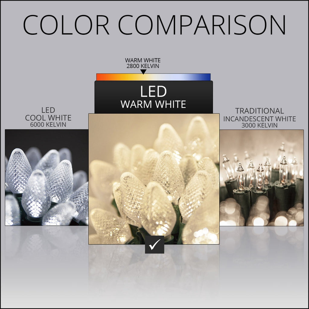 Wintergreen Lighting 25ct C7 LED Multi-Color Christmas Lights, 8" Spacing – Green Wire