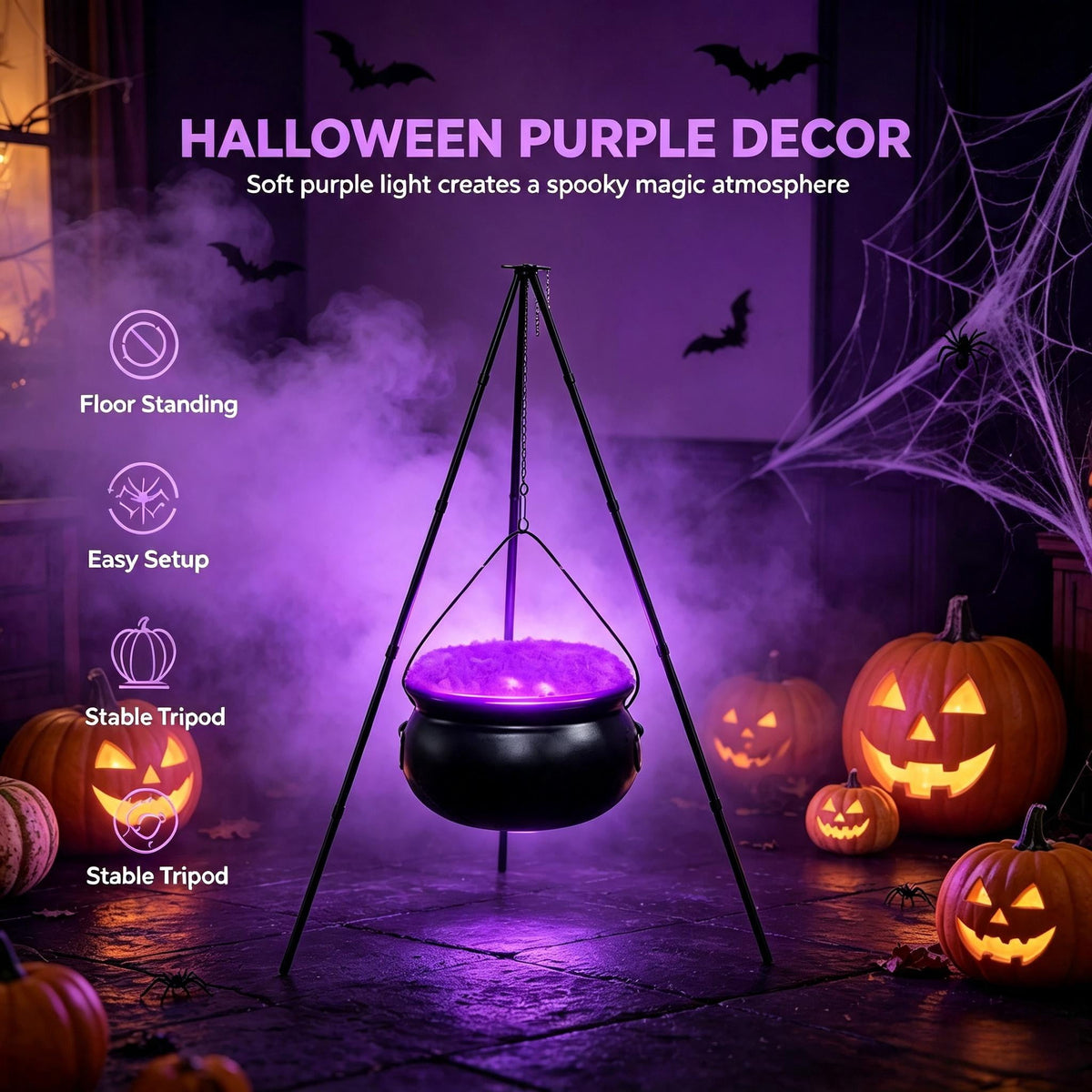 Muecwrye Halloween Decorations Outdoor, Halloween Clearance! Halloween Witches Cauldron on Tripod with Lights, DIY Bubbling Cauldron Set Decor for Home Porch Outside, Halloween Party Supplies