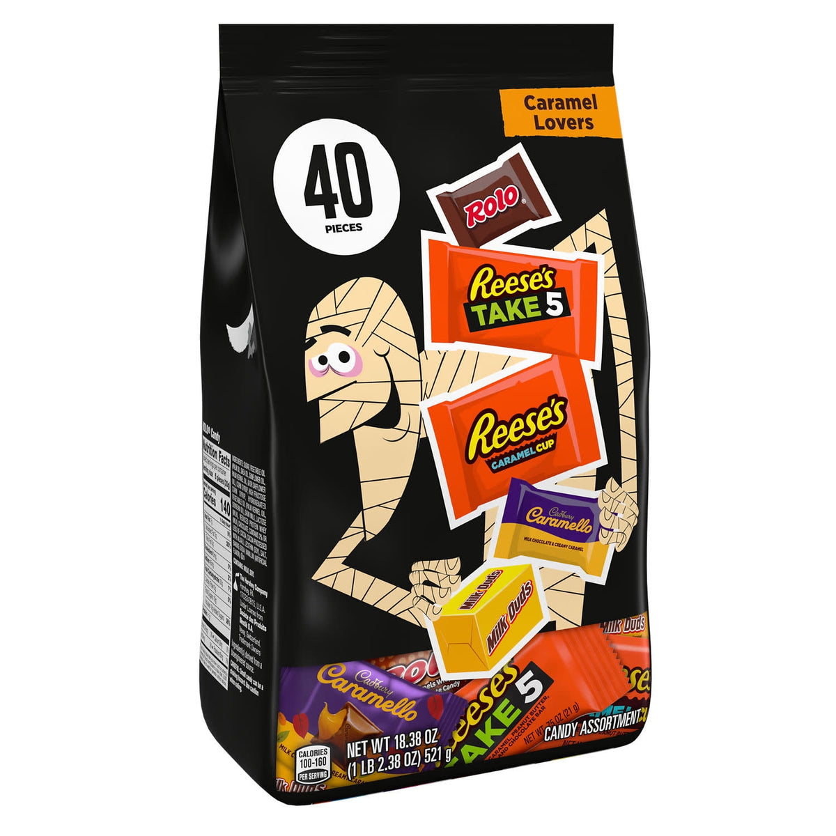 Hershey Assorted Caramel, Halloween Candy Variety Bag, 18.38 oz (40 Pieces)