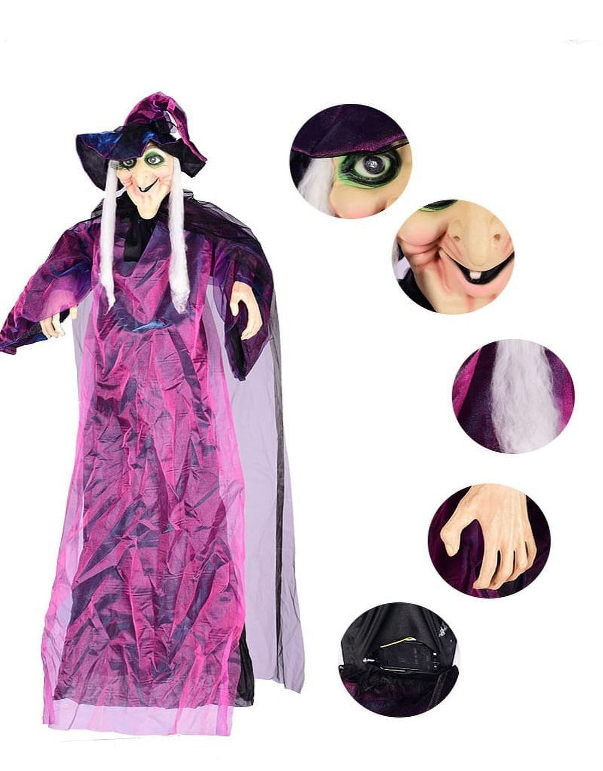 Halloween Animatronics Witch Clearance, Voice Activated Purple Escape Haunt Halloween House Décor & Fright Fest Prop, Life Size Animated Halloween Decoration Outdoor