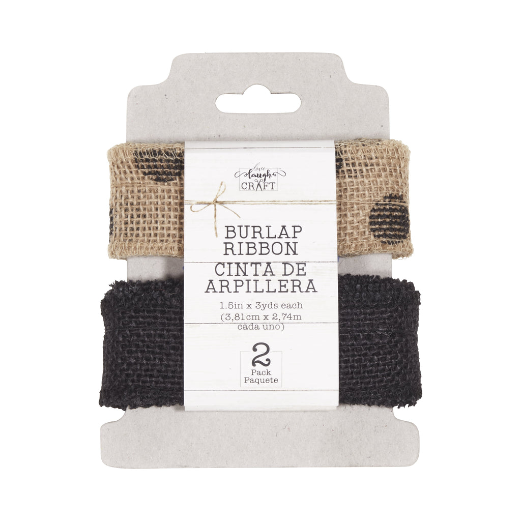 Love, Laugh, Craft Burlap Ribbon Set, 1.5"W x 3-Yds, Natural/White Stripe