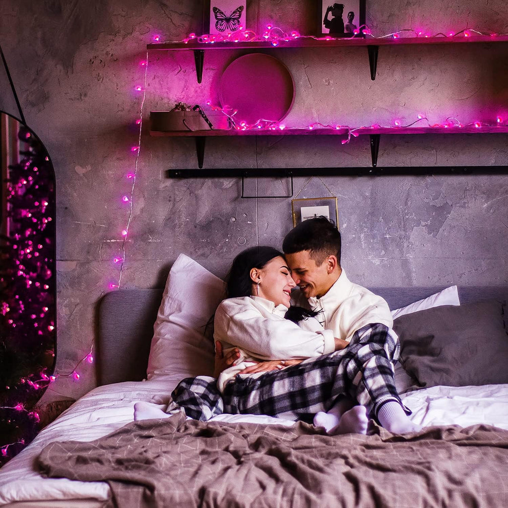 33ft 100 LED Pink Battery Lights for Bedroom, Pink Christmas String Lights with 8 Modes Remote Indoor Outdoor, Fairy Twinkle Lights for Room Party Tree Valentine